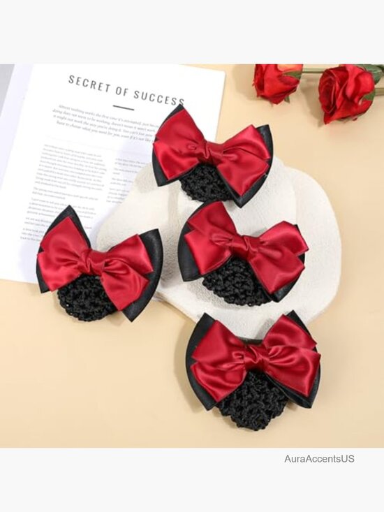 9 Pcs Bow Hair Snood Net Set with Satin Bows and Hairpins main image 5